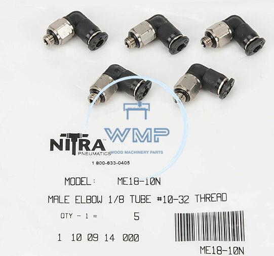 1/8" tube to #10-32 pneumatic push-to-connect fitting, male, elbow, rotating