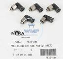 1/8" tube to #10-32 pneumatic push-to-connect fitting, male, elbow, rotating