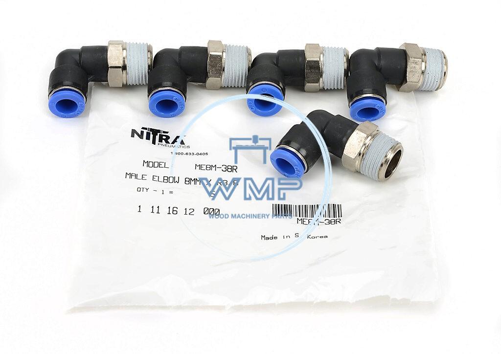 (5) 5/16" tube to 3/8" male BSPT pneumatic push-to-connect fitting, male, elbow, rotating