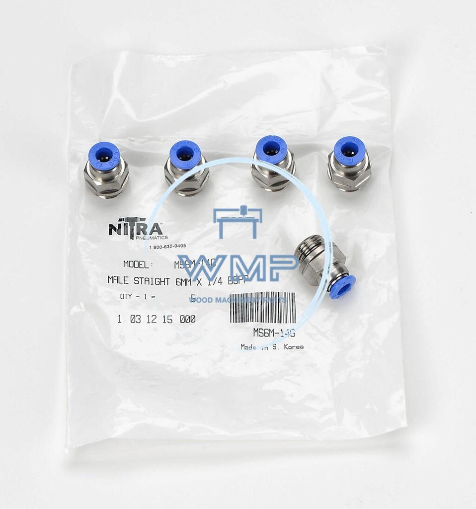 (5) 6mm tube to 1/4" male BSPP pneumatic push-to-connect fitting, straight