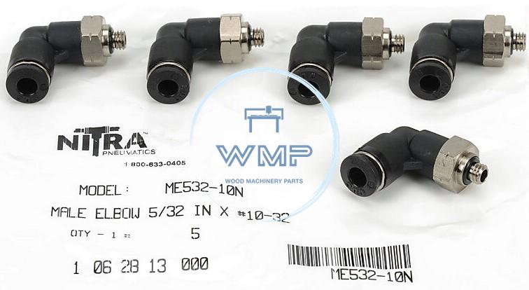 5/32" tube to #10-32 pneumatic push-to-connect fitting, male, elbow, rotating