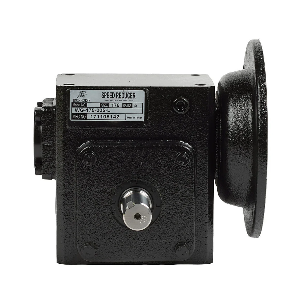 IronHorse heavy-duty worm gearbox, 5:1 ratio, NEMA 56C input, left hand, 0.875in diameter output shaft, nominal 2.83hp at 1.0 SF, 499 lb-in mechanical output torque, 1-3/4in center distance, cast iron housing, tapped-base mount. - Image 3