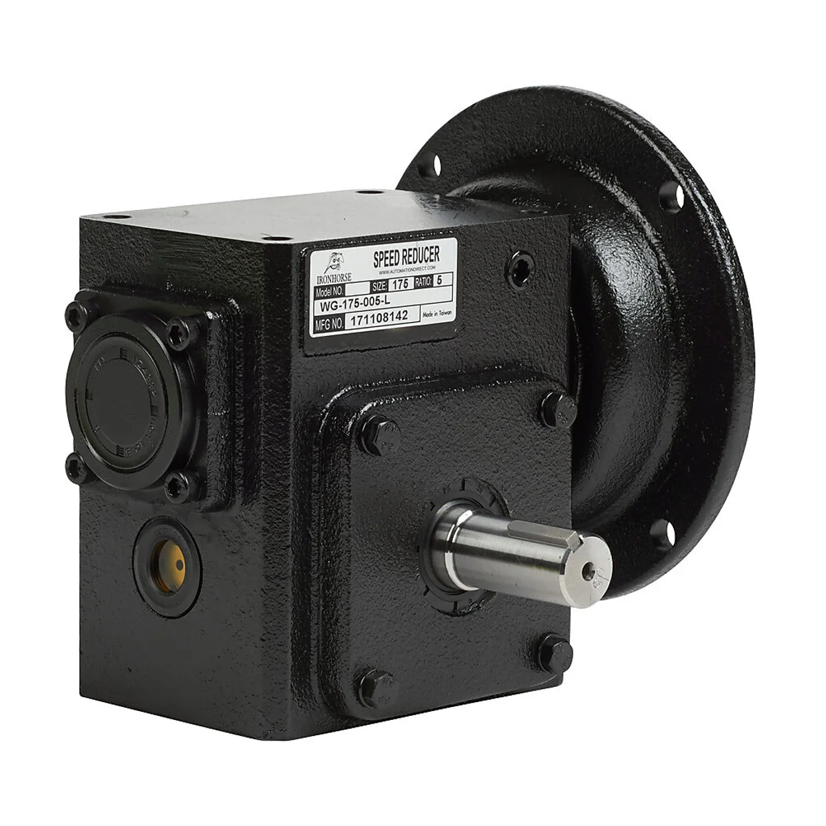 IronHorse heavy-duty worm gearbox, 5:1 ratio, NEMA 56C input, left hand, 0.875in diameter output shaft, nominal 2.83hp at 1.0 SF, 499 lb-in mechanical output torque, 1-3/4in center distance, cast iron housing, tapped-base mount. - Image 4