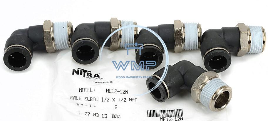 1/2" tube to 1/2" NPT pneumatic push-to-connect fitting, male, elbow, rotating