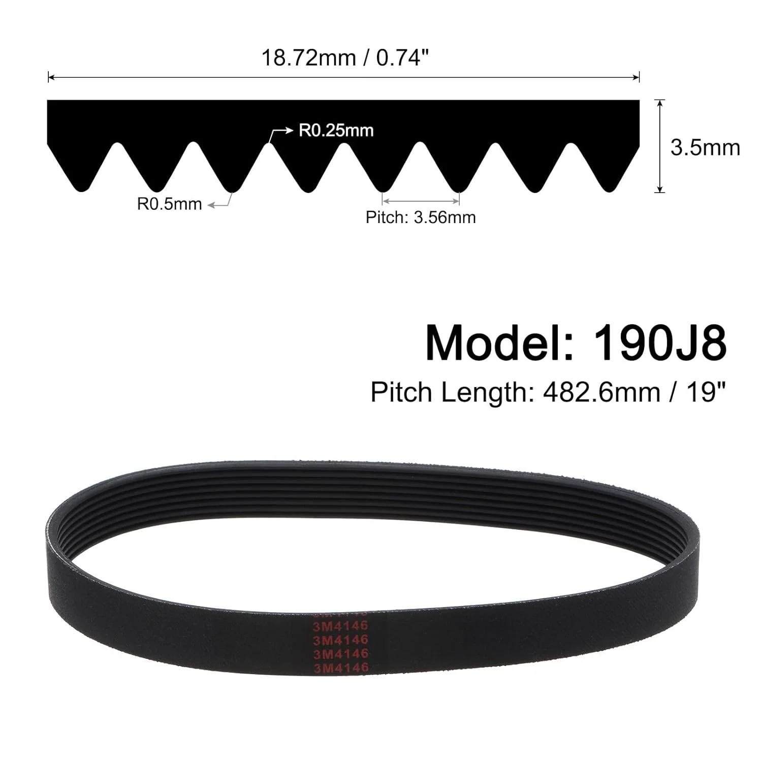 Laguna Lathe Poly V-Belt PJ8 For 18-36 & 24-36 Lathes, (PLAREVO1836-1123) - Image 1