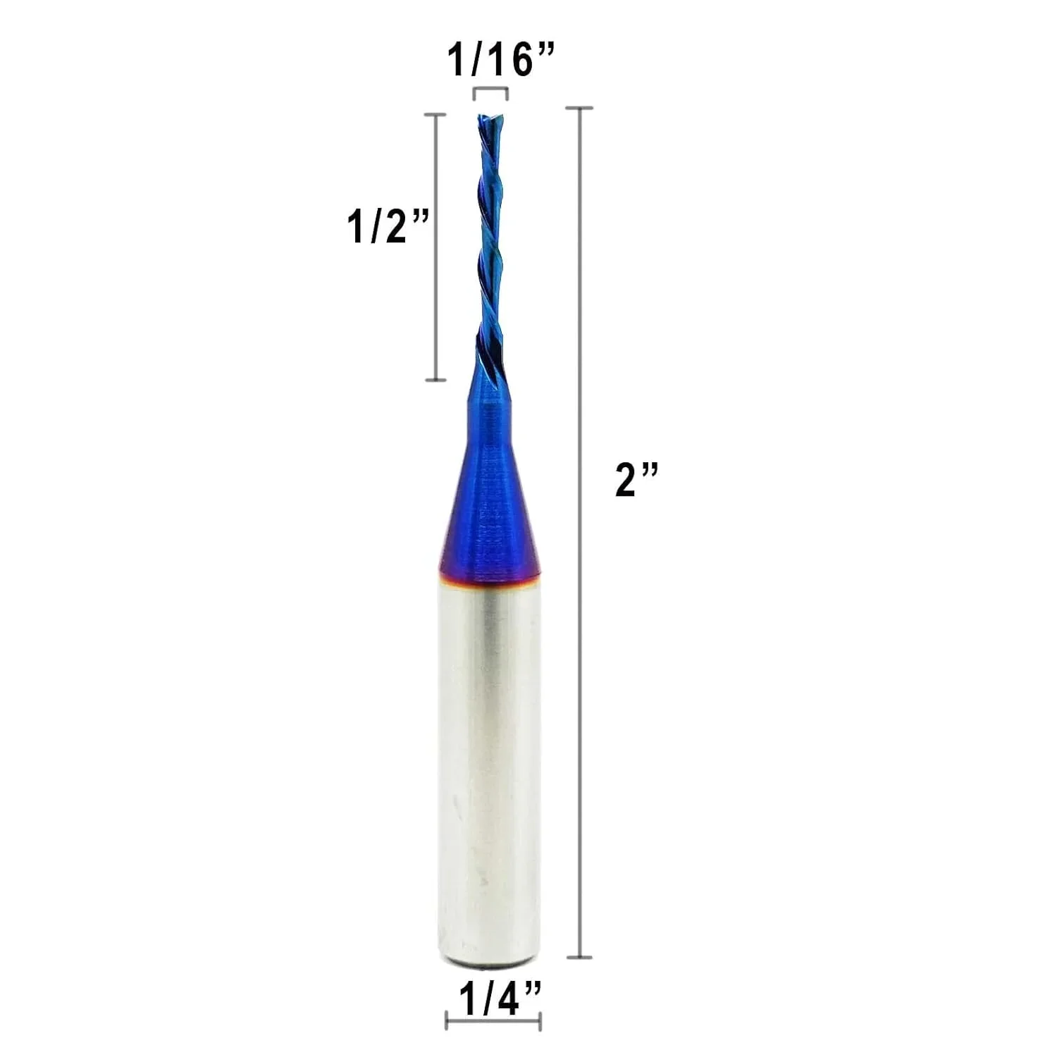 Router Bit, Down Cut, 1/16" Cutting Dia., 1/4" Shank, Solid Carbide with Nano Blue Coating - Image 1