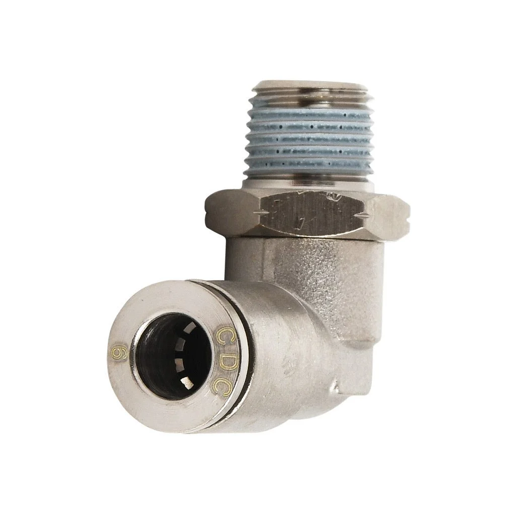 6mm tube to 1/4" male NPT pneumatic push-to-connect fitting, elbow, rotating, nickel-plated - Image 2