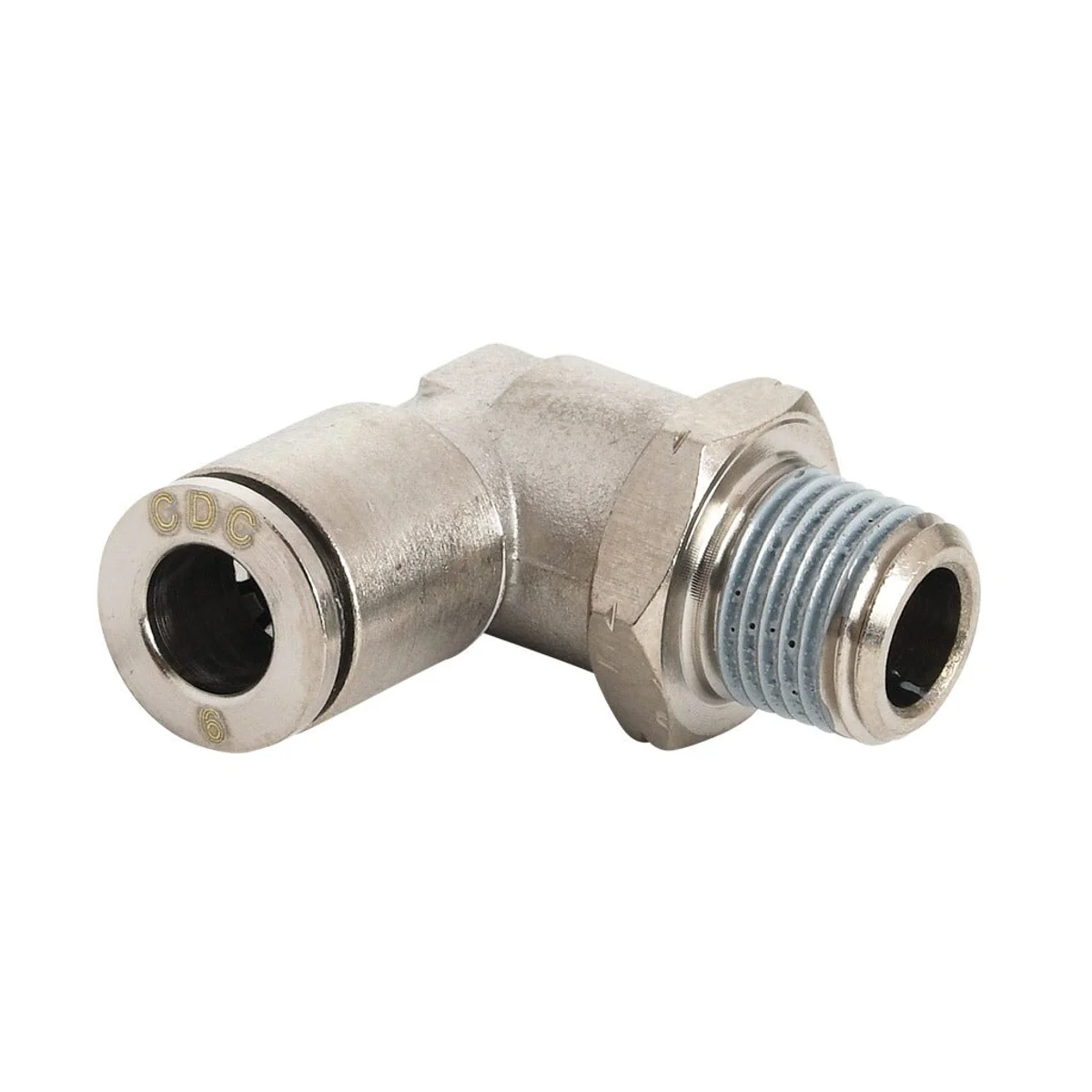 6mm tube to 1/4" male NPT pneumatic push-to-connect fitting, elbow, rotating, nickel-plated - Image 3
