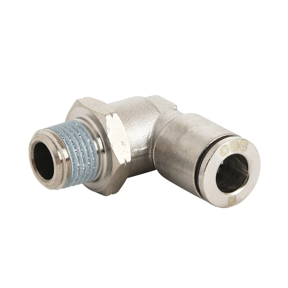 6mm tube to 1/4" male NPT pneumatic push-to-connect fitting, elbow, rotating, nickel-plated - Image 4
