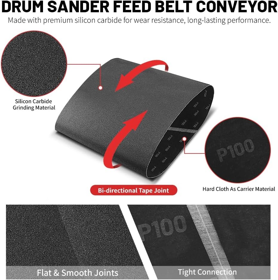 JET JWDS-2244 Drum Sander Conveyor Feed Belt, Silicon Carbide, 22-3/8" x 44", 100 Grit - Image 3