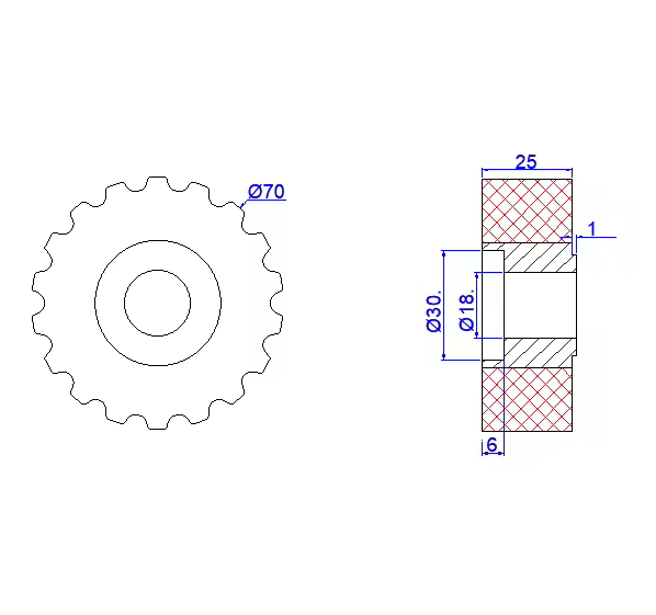 Pressure Roller Wheel with Recess for Homag Brandt Edgebanders, 70x18x25mm, (2-250-19-4040)