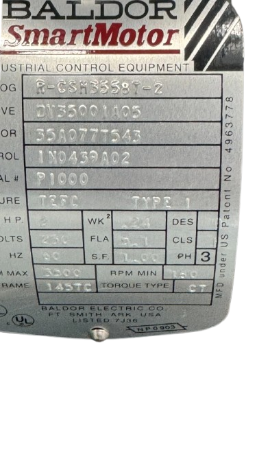 Baldor Smart Motor, 2HP, 230v, 60hz, 3Phase, R-CSM3558T-2