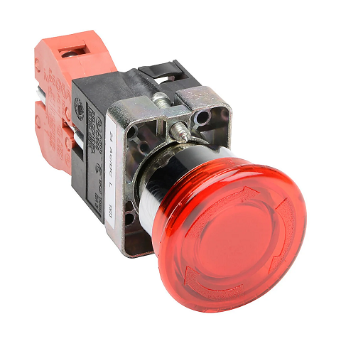 Red Push Button Switch, LED Illuminated, 22mm, Twist-to-Release, 24 VAC/VDC, (GCX1226-24L)
