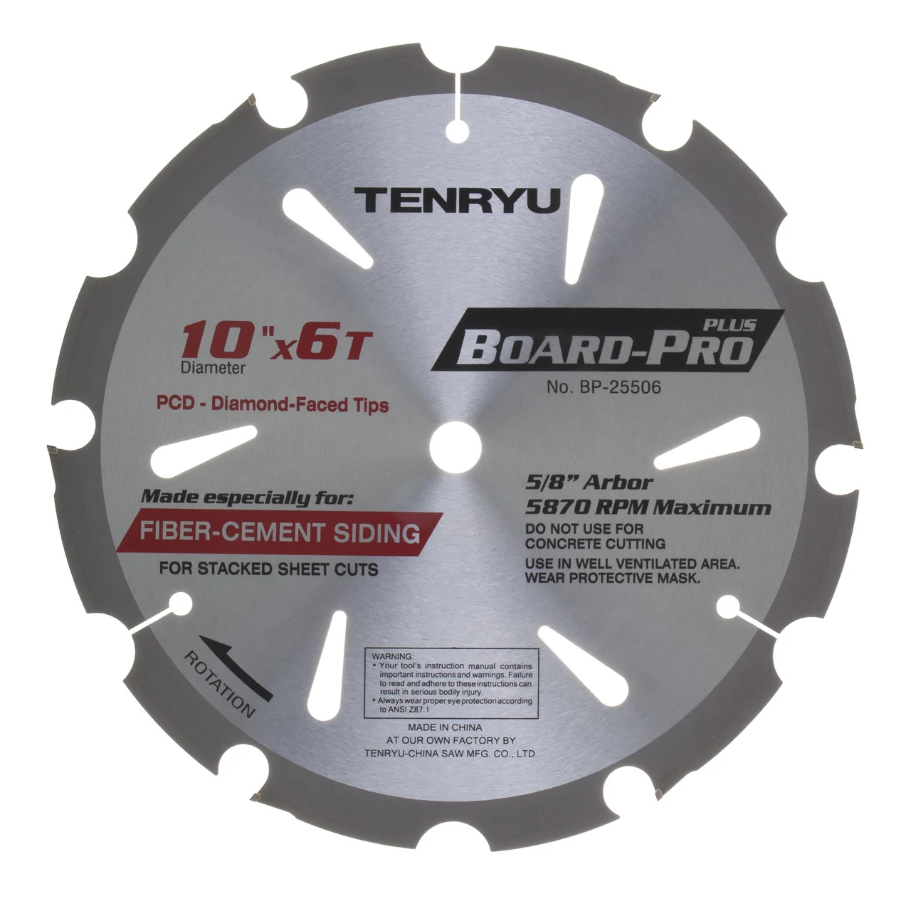 Tenryu Table Saw Board Pro Plus Saw Blade, 10" Dia, 6T, 0.098" Kerf, 5/8" Arbor, Tenryu BP-25506, (402-BP-25506)