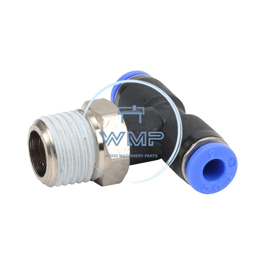 5/32" tube to 1/4" male BSPT, pneumatic push-to-connect fitting, branch tee, rotating