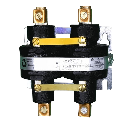 Mercury Relay, 35 Amp, Dbl Pole (2), 12 VDC,  Normally Closed (NC) Contacts 