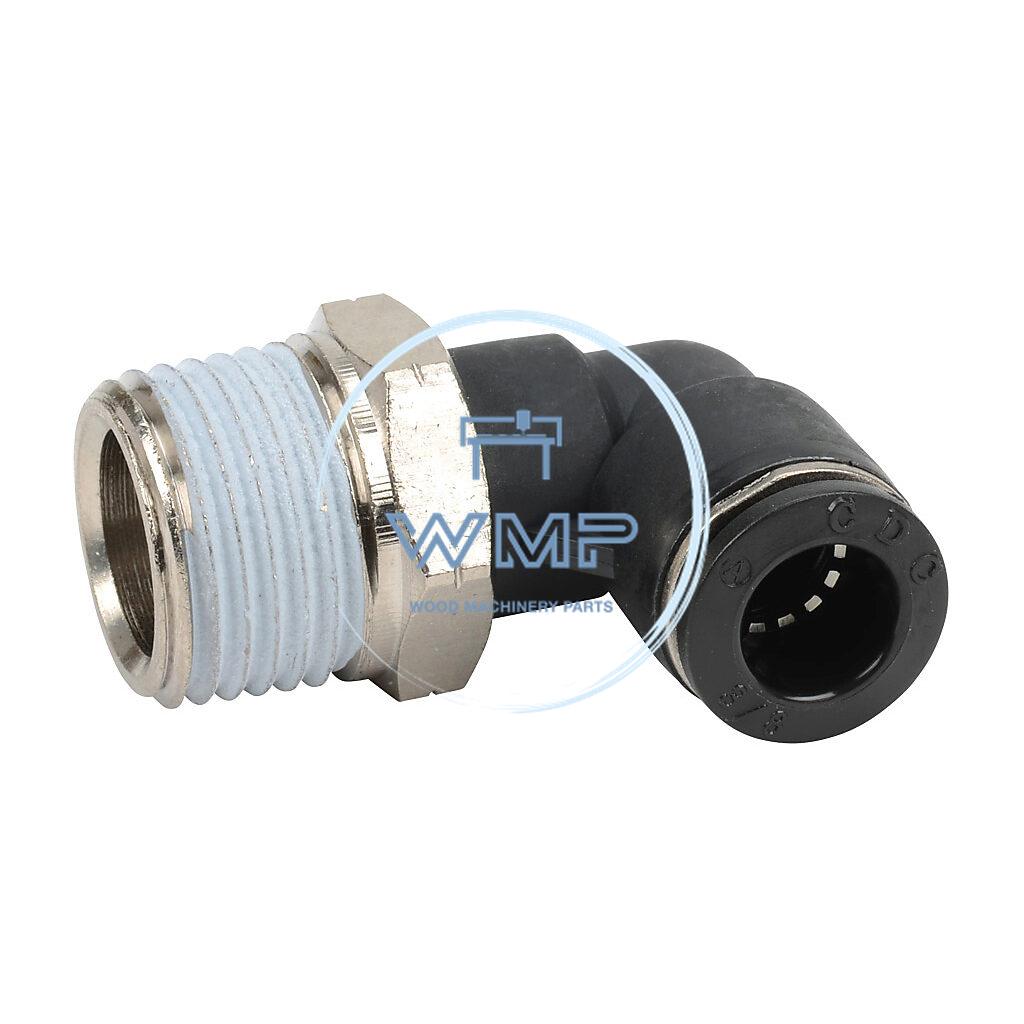 3/8" tube to 1/2" NPT pneumatic push-to-connect fitting, male, elbow, rotating