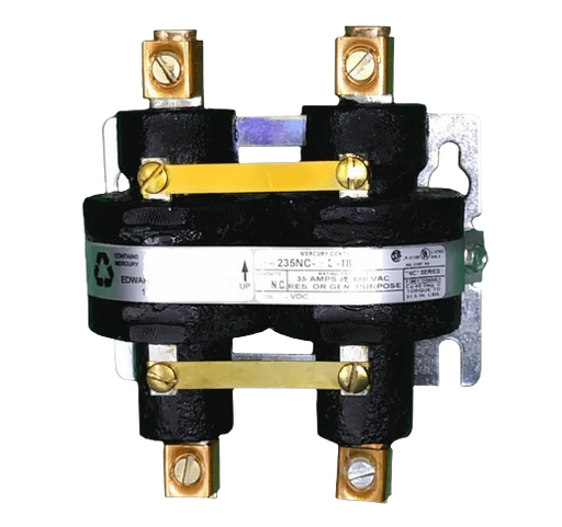 Mercury Relay, 35 Amp, Dbl Pole (2), 12 VDC,  Normally Closed (NC) Contacts 