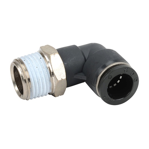 1/2" tube to 1/2" NPT pneumatic push-to-connect fitting, male, elbow, rotating